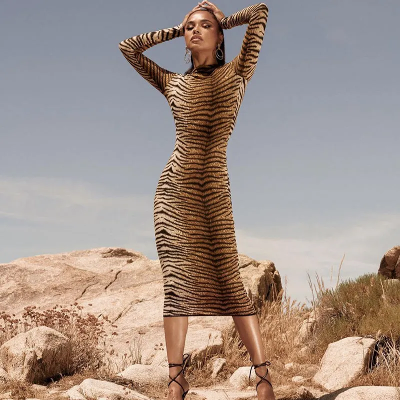 Leopard Print Long Sleeve Slim Sexy Dress
