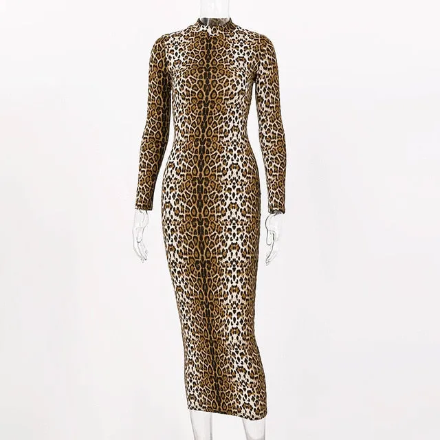 Leopard Print Long Sleeve Slim Sexy Dress