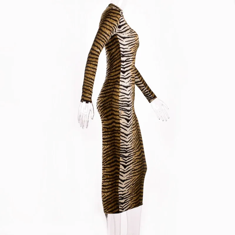 Leopard Print Long Sleeve Slim Sexy Dress