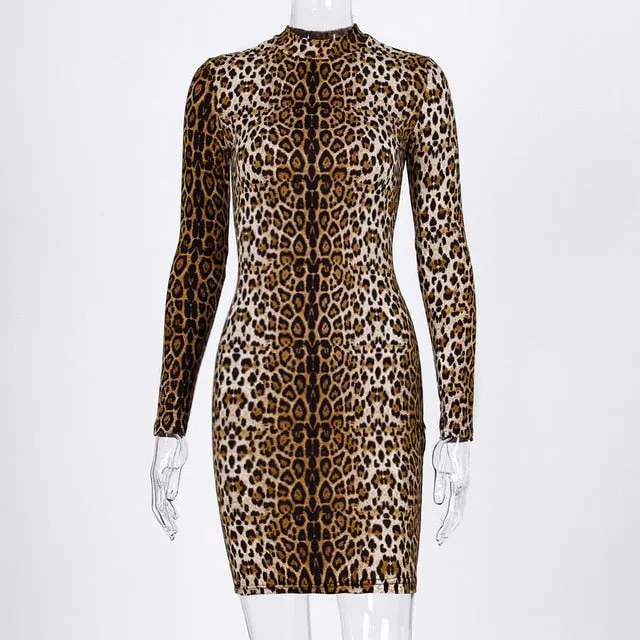 Leopard Print Long Sleeve Slim Sexy Dress
