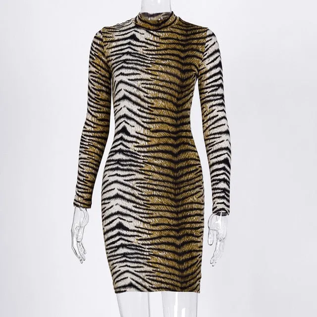 Leopard Print Long Sleeve Slim Sexy Dress