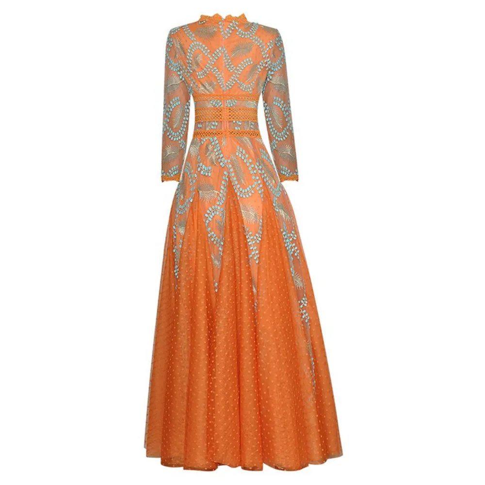 Lilybelle V-Neck Long Sleeve Spring Mesh Maxi Dress