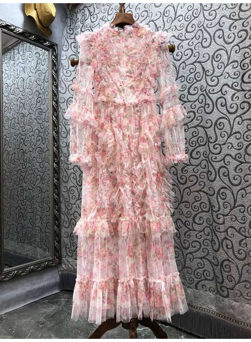 Long Maxi Dress 2022 Wedding Party Floral Patterns Mesh Dress