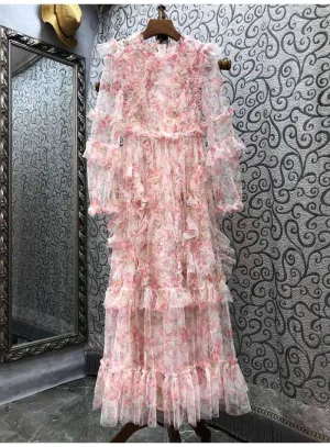 Long Maxi Dress 2022 Wedding Party Floral Patterns Mesh Dress