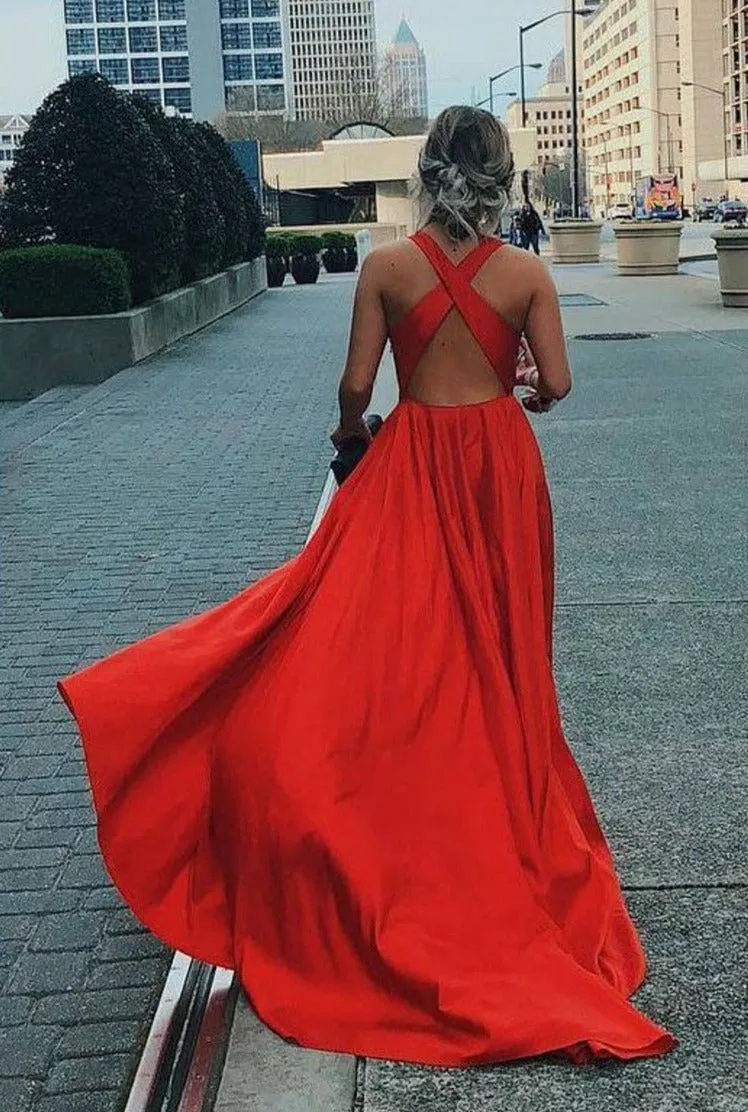 Long Sexy Slit Red Prom Dress