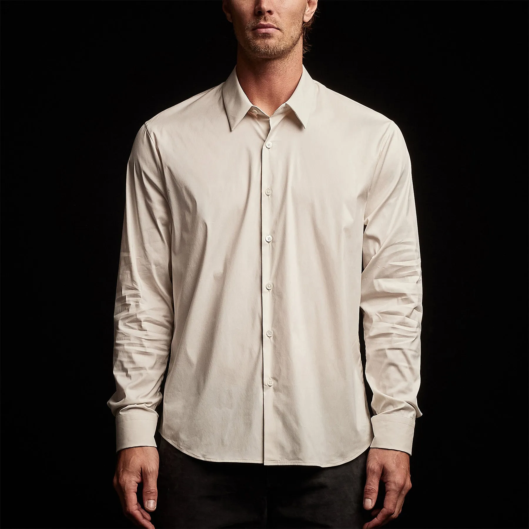 Matte Stretch Poplin Dress Shirt - Sand
