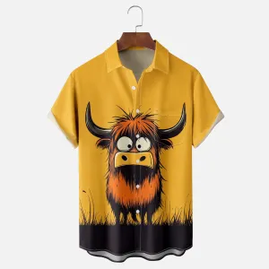 Men's Art Animal Cow Casual Short Sleeve Shirt
