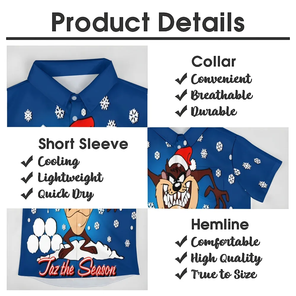 Men's Classic Christmas Snowflake Cartoon Big Mouth Monster Short Sleeve Shirt 2412007800
