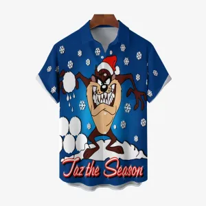 Men's Classic Christmas Snowflake Cartoon Big Mouth Monster Short Sleeve Shirt 2412007800