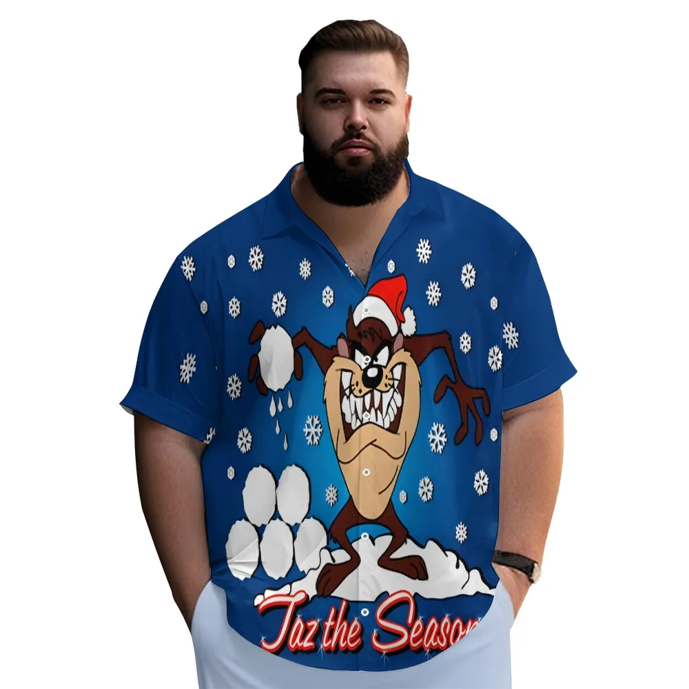 Men's Classic Christmas Snowflake Cartoon Big Mouth Monster Short Sleeve Shirt 2412007800