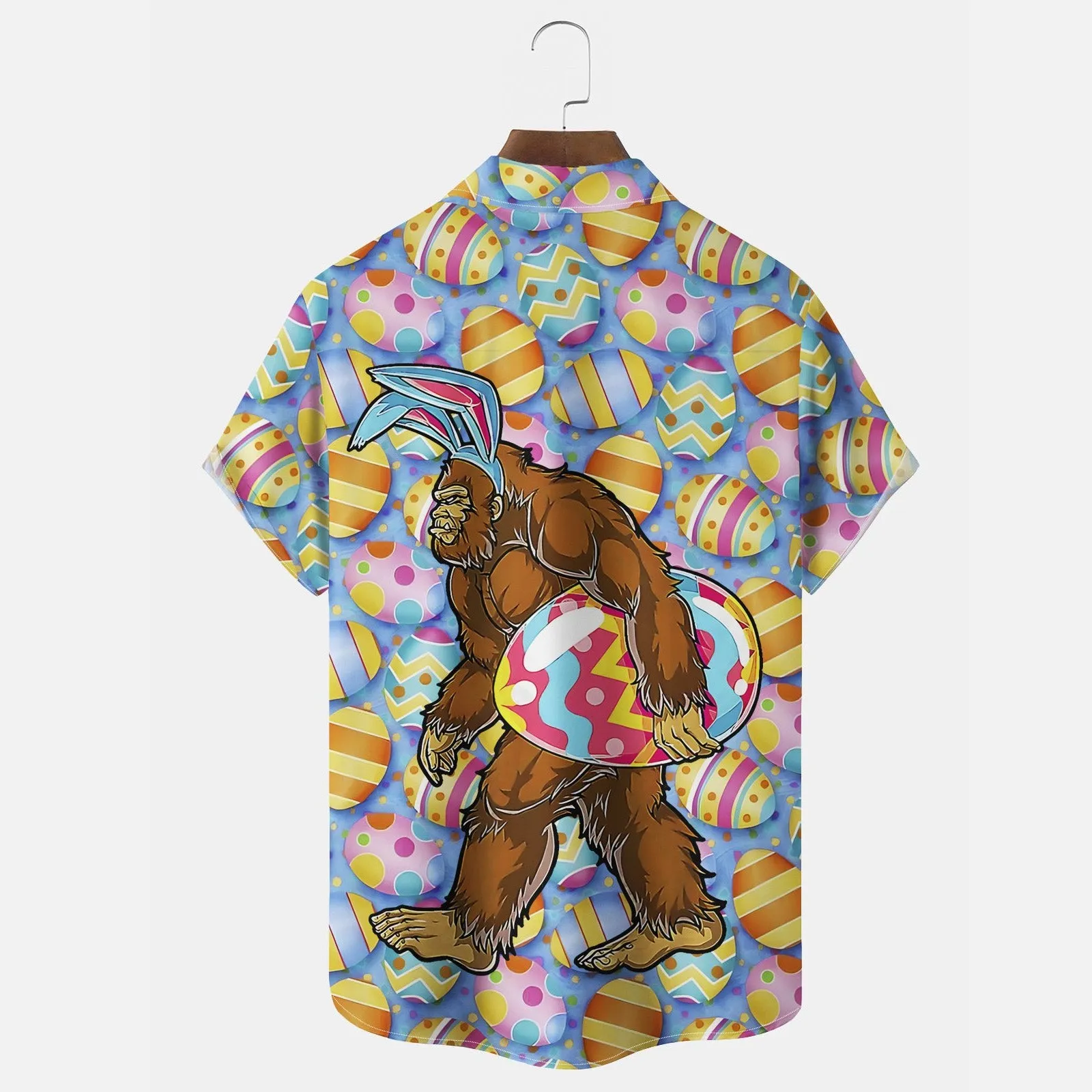 Men's Easter Bigfoot Egg Print Short Sleeve Shirt