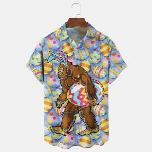 Men's Easter Bigfoot Egg Print Short Sleeve Shirt