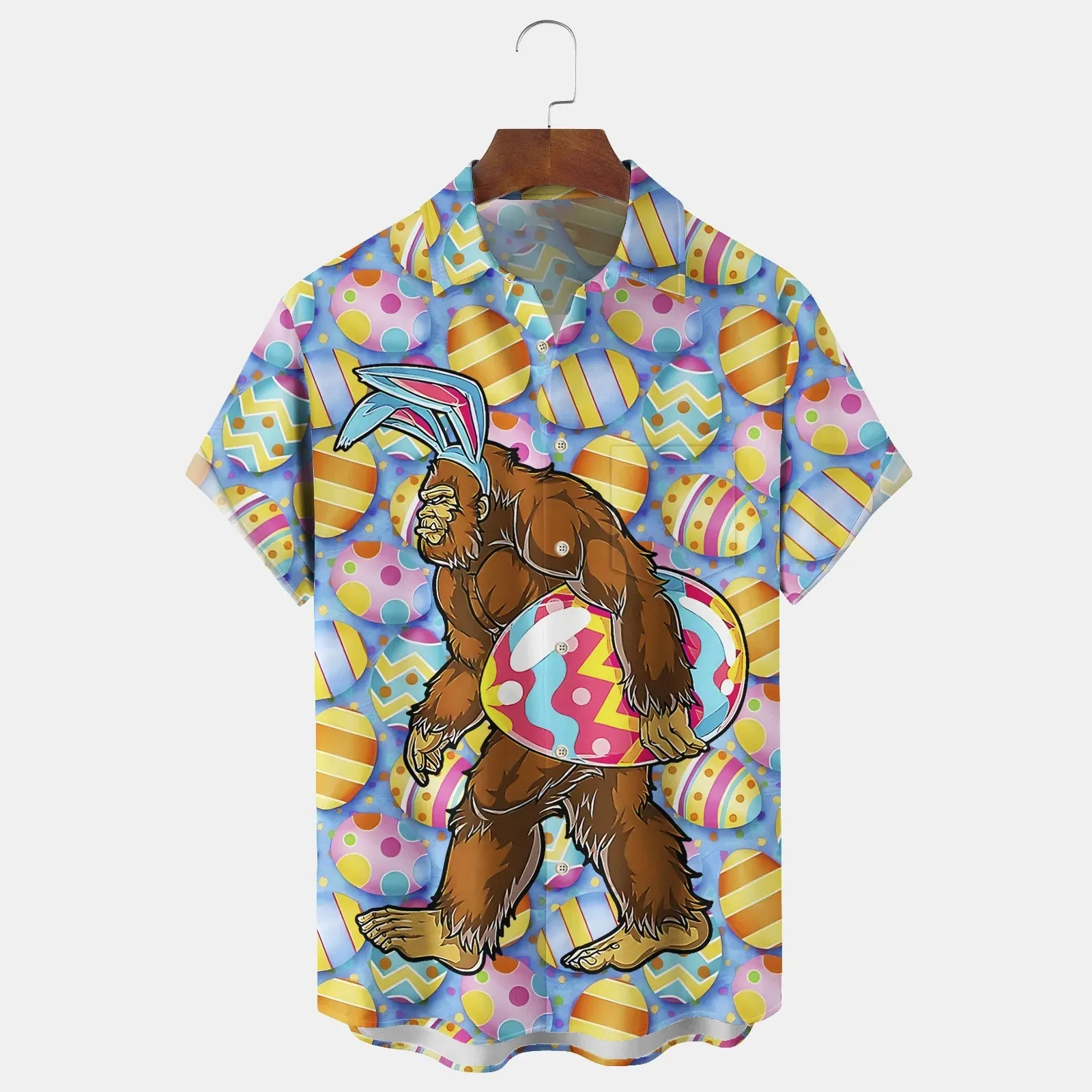 Men's Easter Bigfoot Egg Print Short Sleeve Shirt