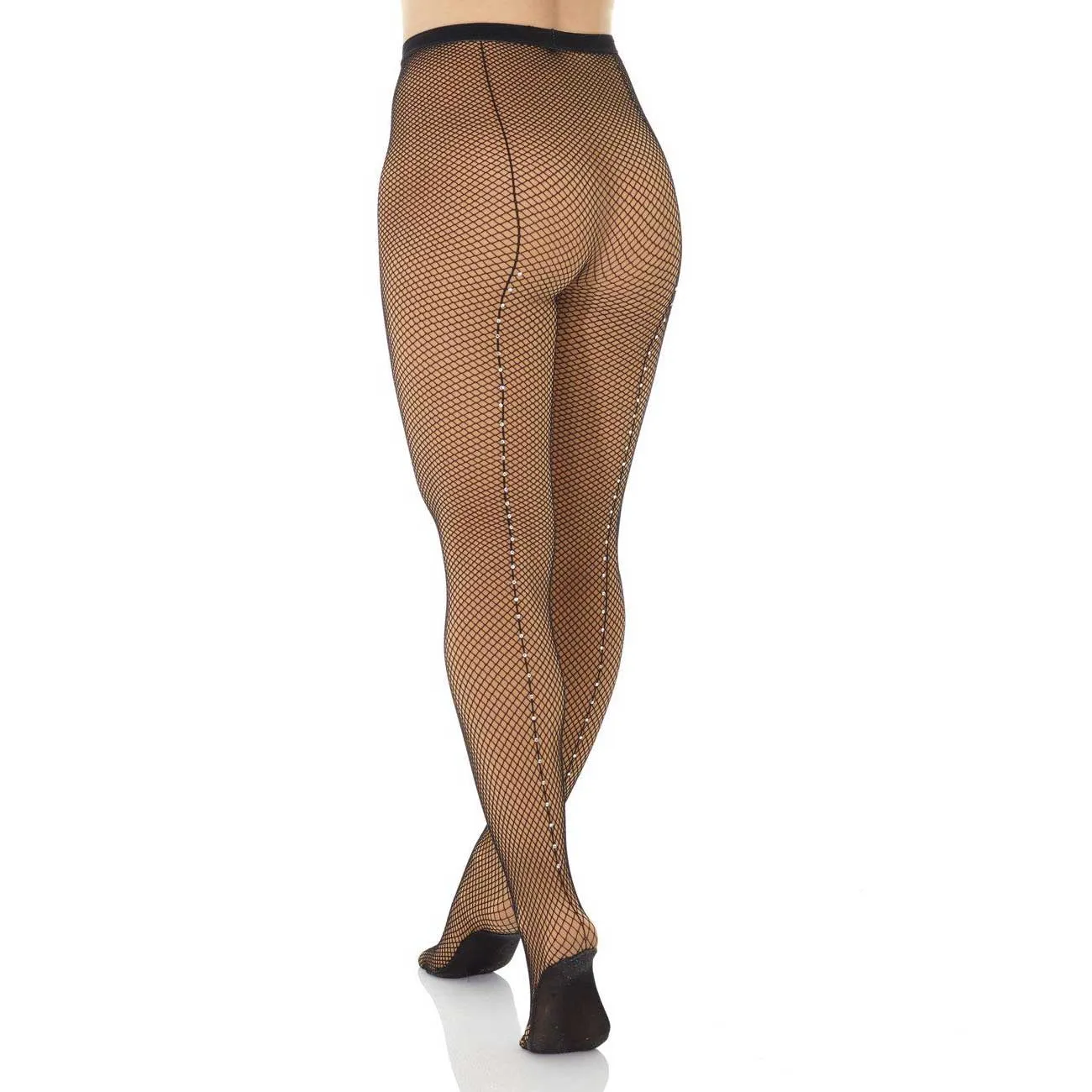 Mondor 328 Cabaret Fishnet Tight with Rhinestoned Back Seam in Black - Child