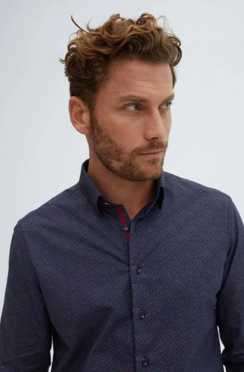 Navy Wine Glass Woven Long Sleeve Shirt