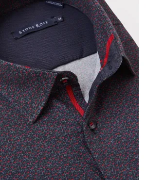 Navy Wine Glass Woven Long Sleeve Shirt