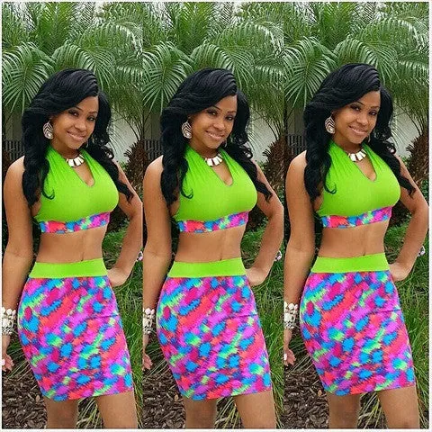 New Fashion 2 Piece Women Bandage Dress Sexy Floral Printing Bodycon Dresses to party vestido de festa	BK127