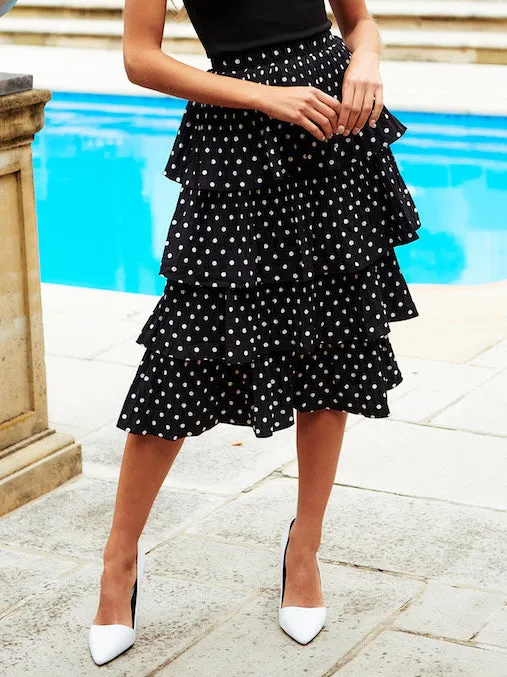 New Polka Dot Laminated Cake Versatile Skirt