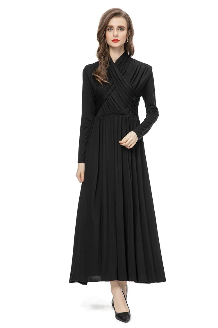 Nicandra Frenulum Gathered Waist Slim A-LINE Long Dress