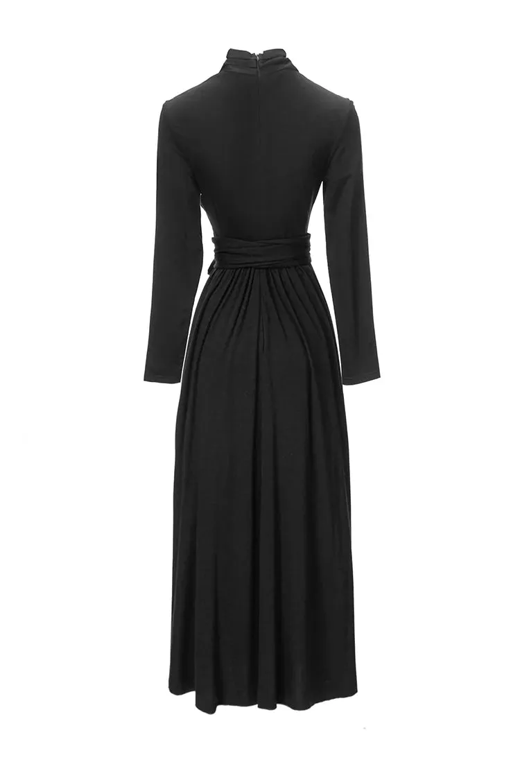 Nicandra Frenulum Gathered Waist Slim A-LINE Long Dress