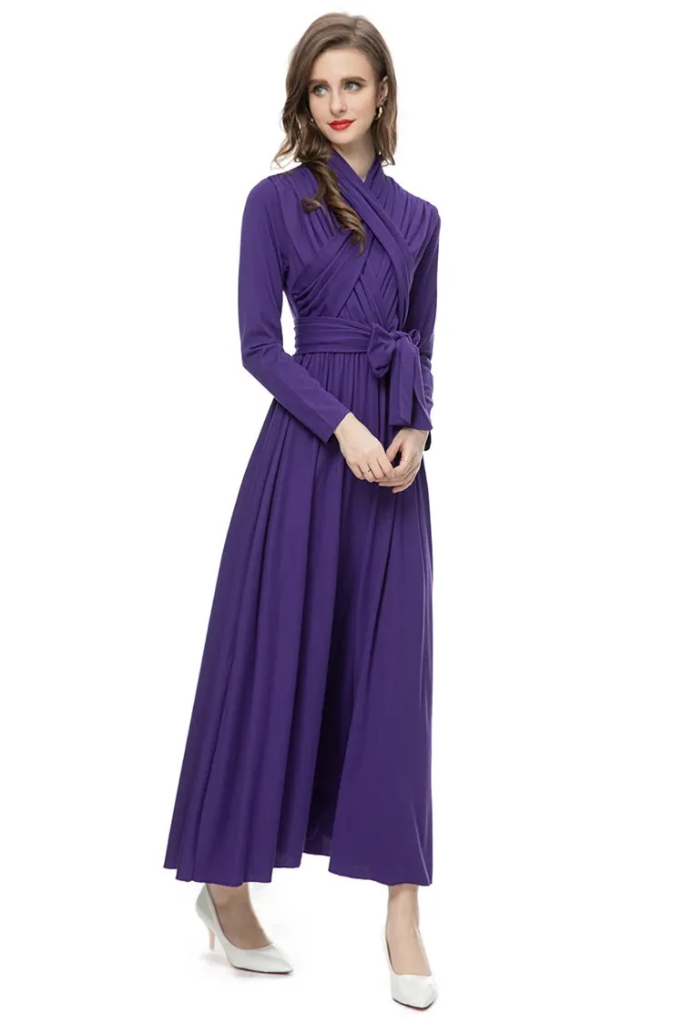 Nicandra Frenulum Gathered Waist Slim A-LINE Long Dress