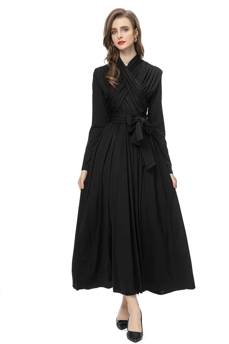 Nicandra Frenulum Gathered Waist Slim A-LINE Long Dress