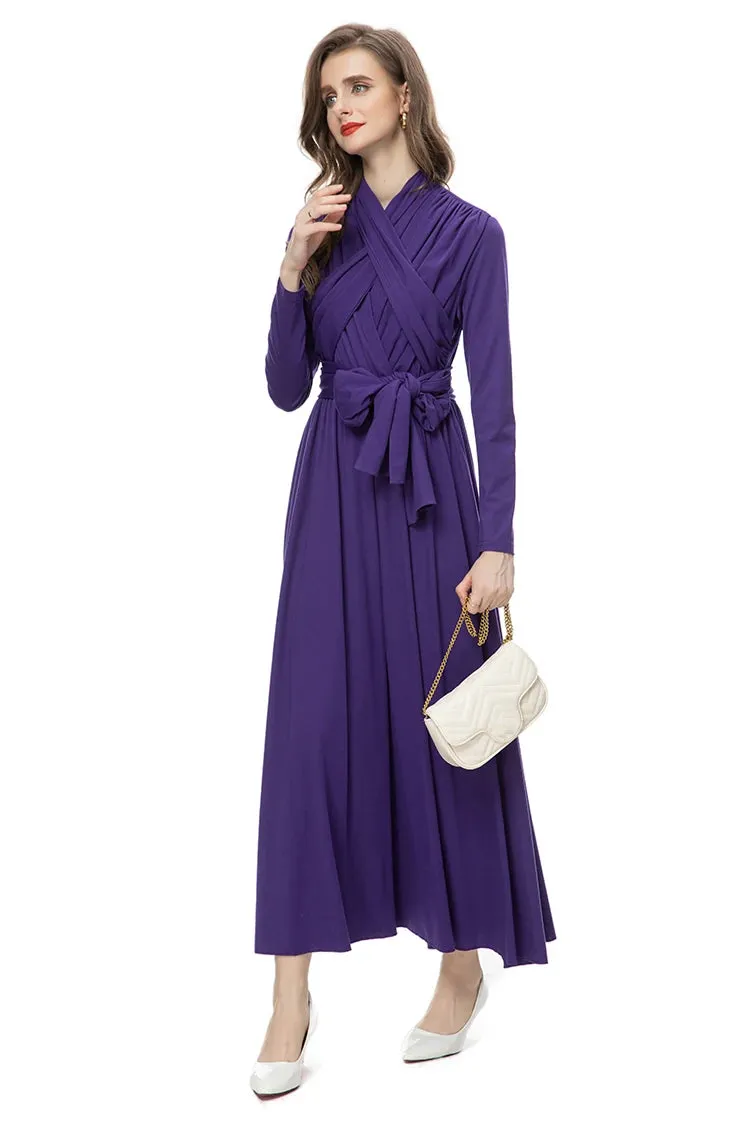 Nicandra Frenulum Gathered Waist Slim A-LINE Long Dress