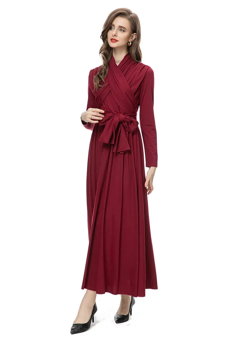 Nicandra Frenulum Gathered Waist Slim A-LINE Long Dress