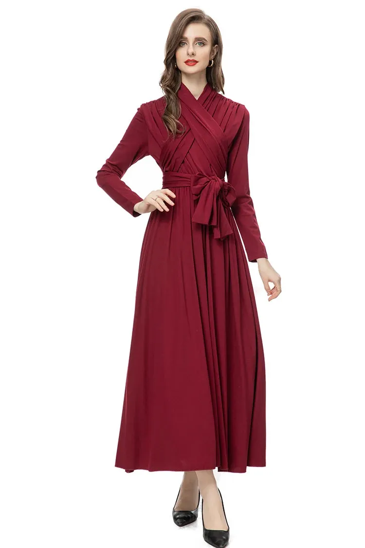 Nicandra Frenulum Gathered Waist Slim A-LINE Long Dress