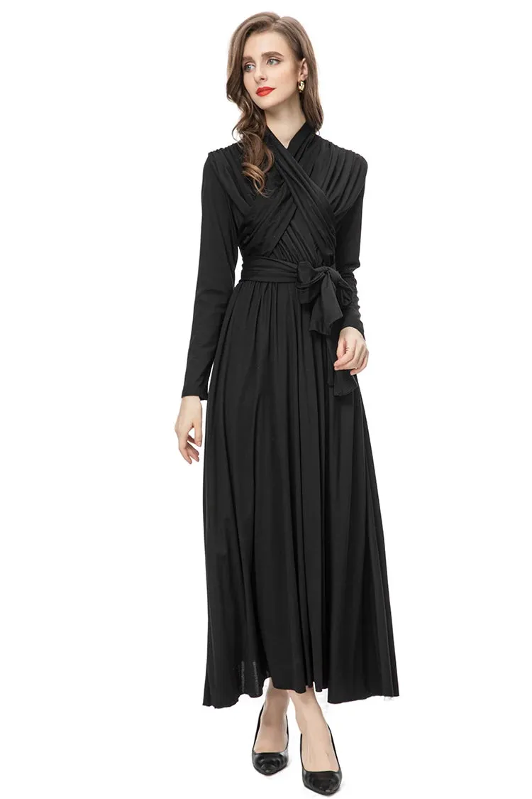 Nicandra Frenulum Gathered Waist Slim A-LINE Long Dress
