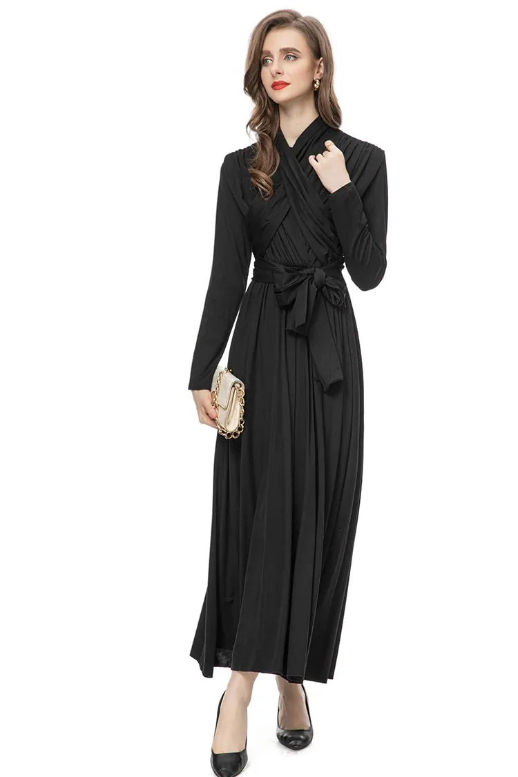 Nicandra Frenulum Gathered Waist Slim A-LINE Long Dress
