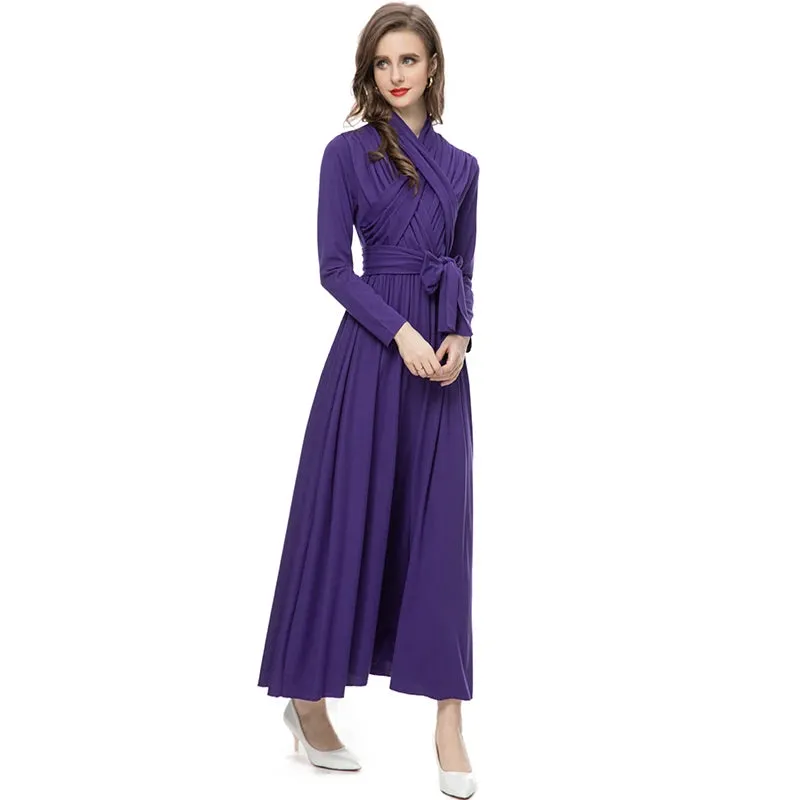Nicandra Frenulum Gathered Waist Slim A-LINE Long Dress