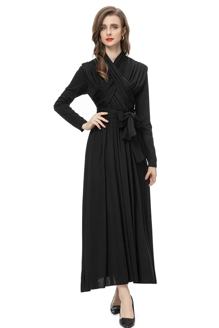 Nicandra Frenulum Gathered Waist Slim A-LINE Long Dress