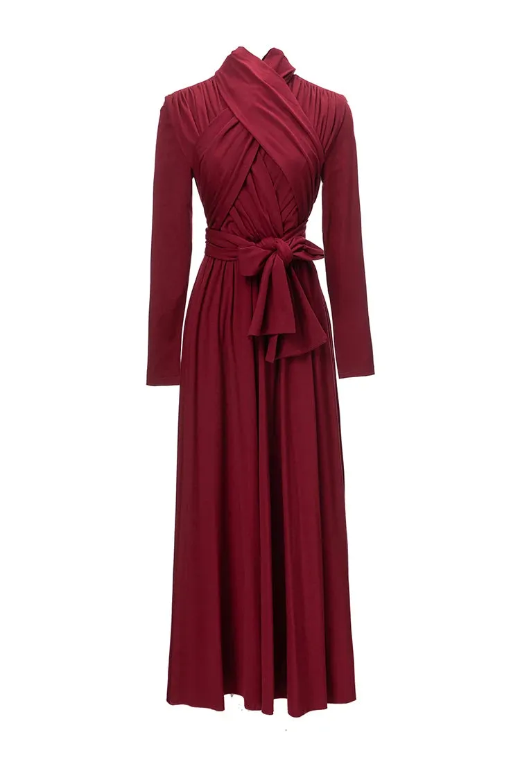 Nicandra Frenulum Gathered Waist Slim A-LINE Long Dress