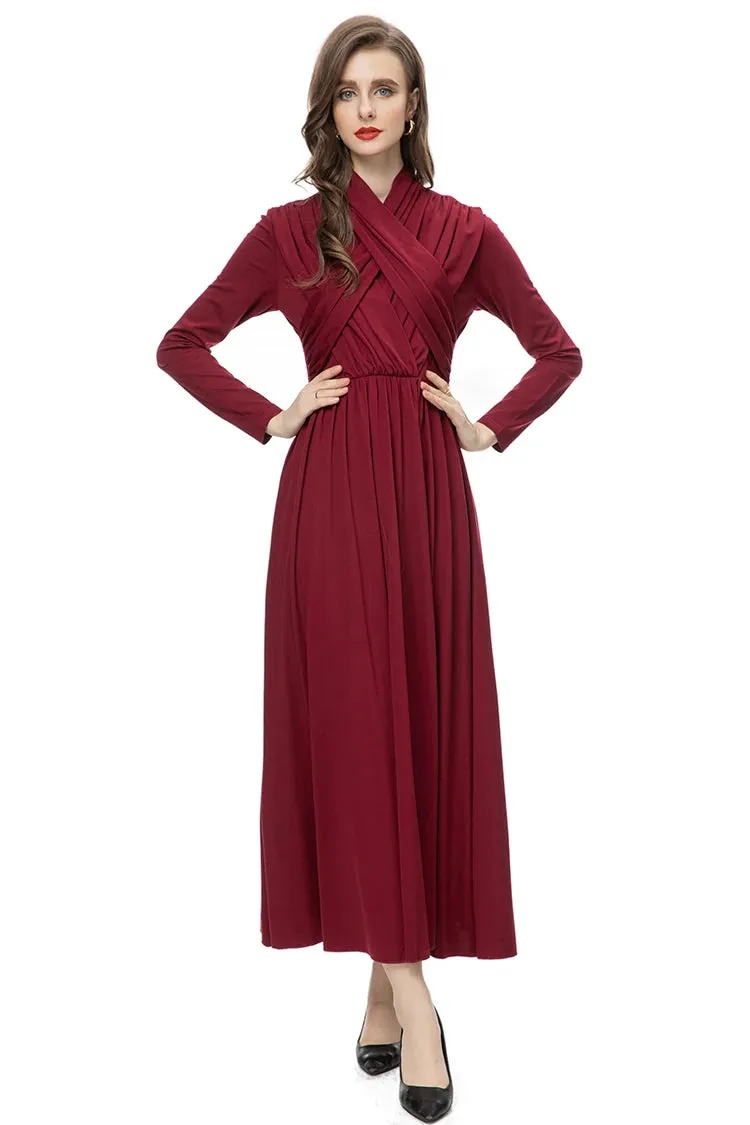 Nicandra Frenulum Gathered Waist Slim A-LINE Long Dress