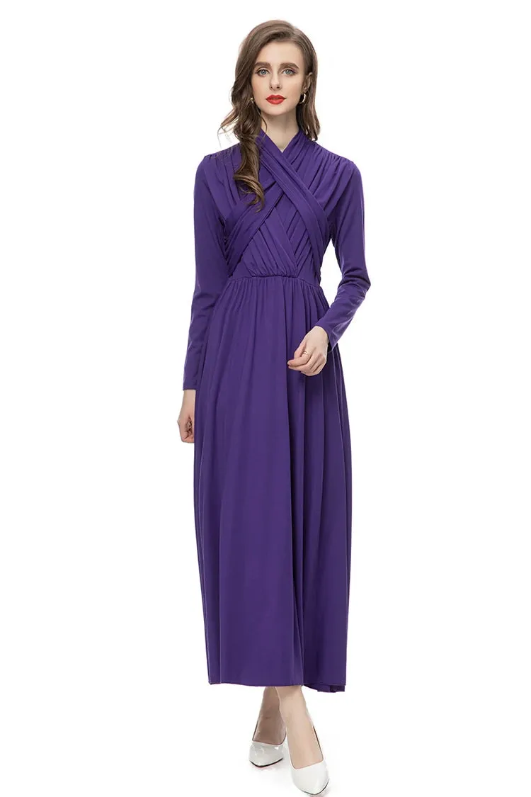 Nicandra Frenulum Gathered Waist Slim A-LINE Long Dress