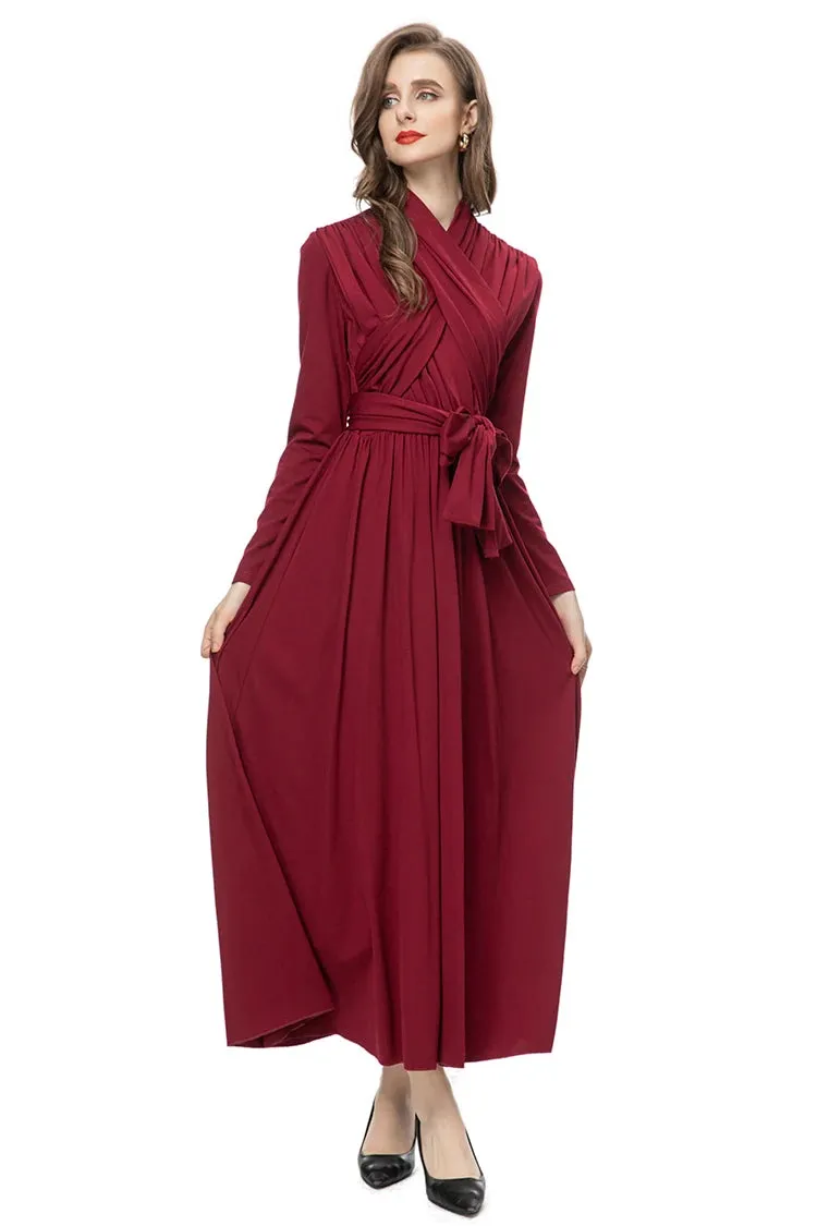 Nicandra Frenulum Gathered Waist Slim A-LINE Long Dress