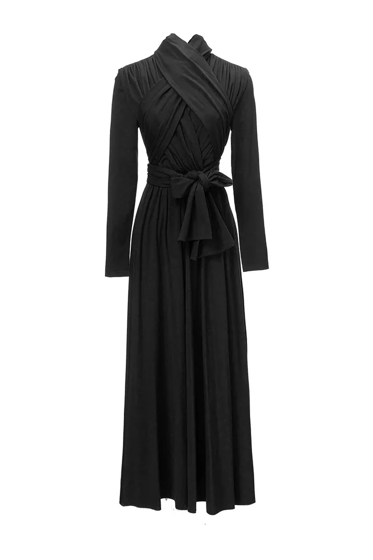 Nicandra Frenulum Gathered Waist Slim A-LINE Long Dress