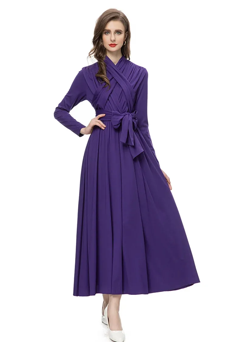 Nicandra Frenulum Gathered Waist Slim A-LINE Long Dress