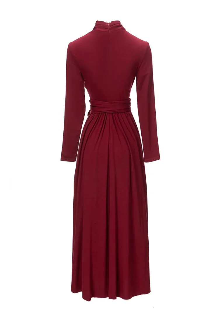 Nicandra Frenulum Gathered Waist Slim A-LINE Long Dress