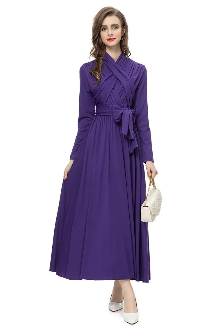 Nicandra Frenulum Gathered Waist Slim A-LINE Long Dress