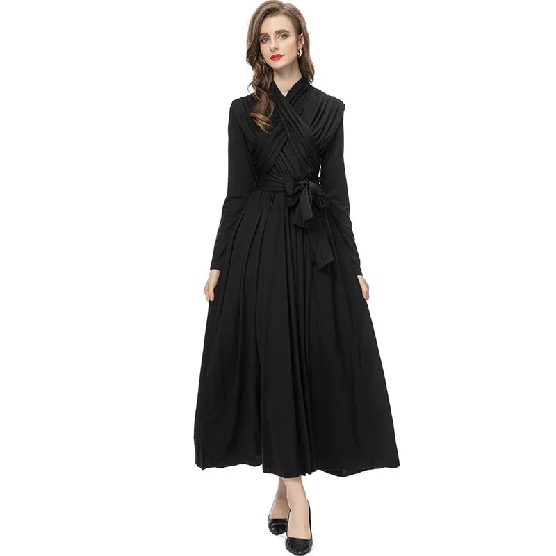 Nicandra Frenulum Gathered Waist Slim A-LINE Long Dress