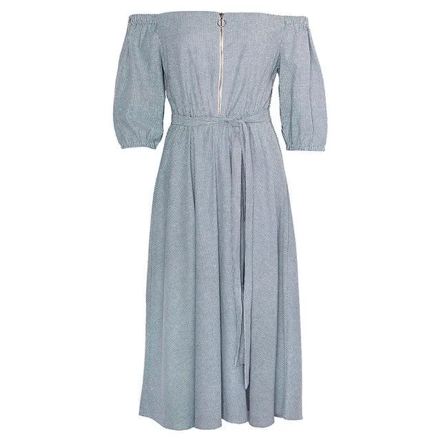 Norry Searsucker Open Shoulder Dress