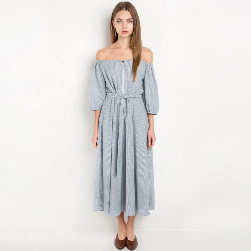Norry Searsucker Open Shoulder Dress