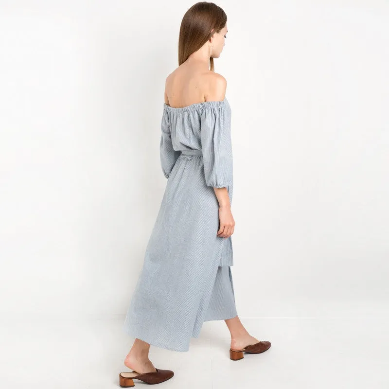 Norry Searsucker Open Shoulder Dress