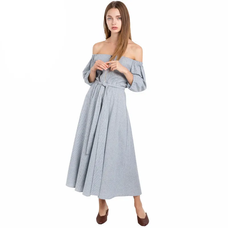 Norry Searsucker Open Shoulder Dress