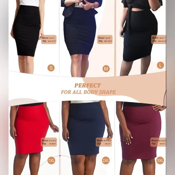 NWT Premium Nylon Ponte Stretch Office Pencil Skirt - High Waist, Below Knee