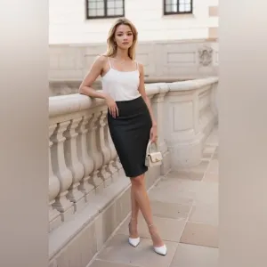 NWT Premium Nylon Ponte Stretch Office Pencil Skirt - High Waist, Below Knee