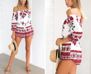 Off Shoulder Floral Print Romper