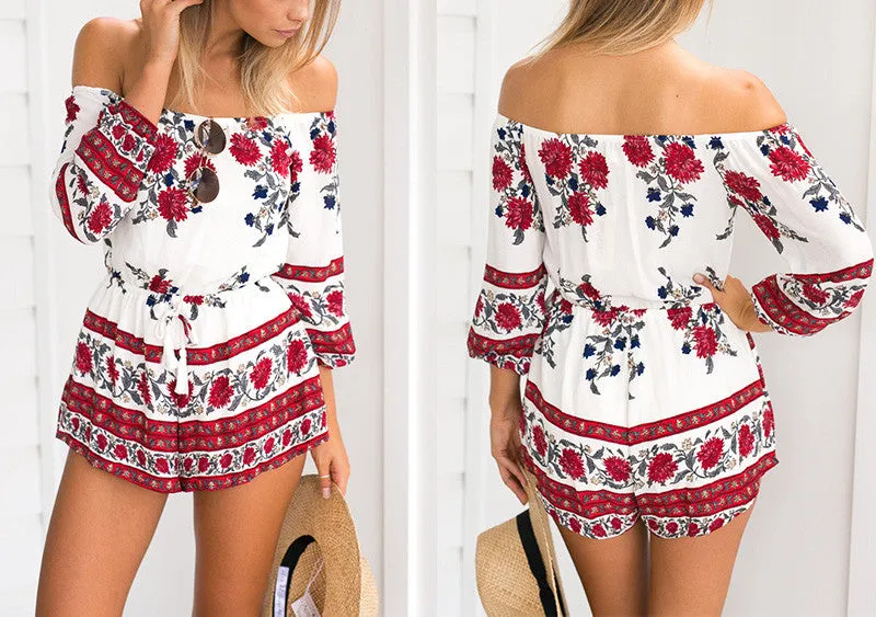 Off Shoulder Floral Print Romper